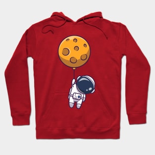 Cute Astronaut Floating With Moon Balloon Cartoon Hoodie